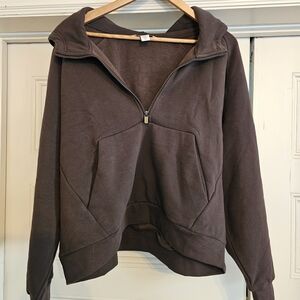 Athleta Dark Brown Full Zip Forever Fleece Hoodie- XL